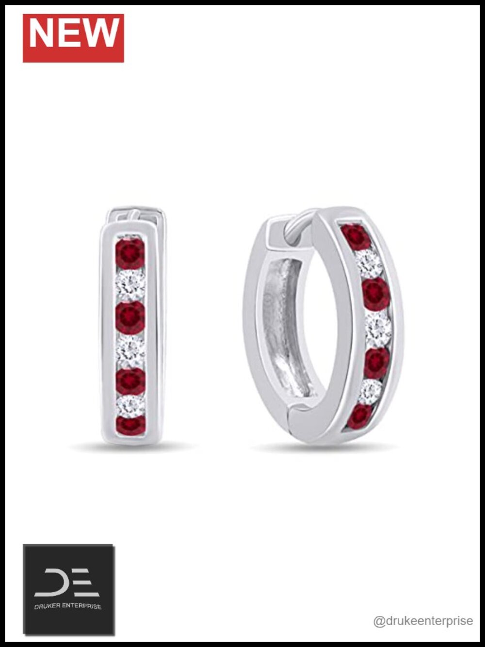 Huggie Hoop Earrings for Women Ruby CZ Sterling Silver White Gold